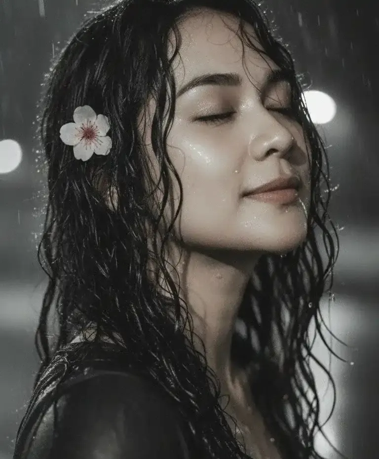 rambut keriting kehujanan